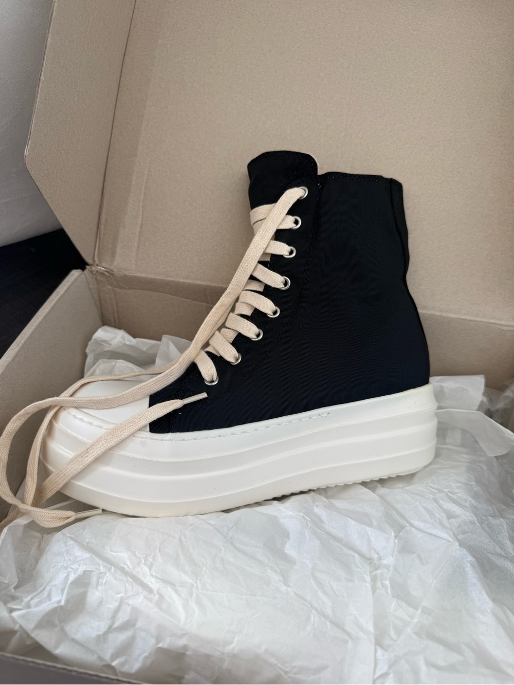 Black Platform High-Top Sneakers with Cream Laces